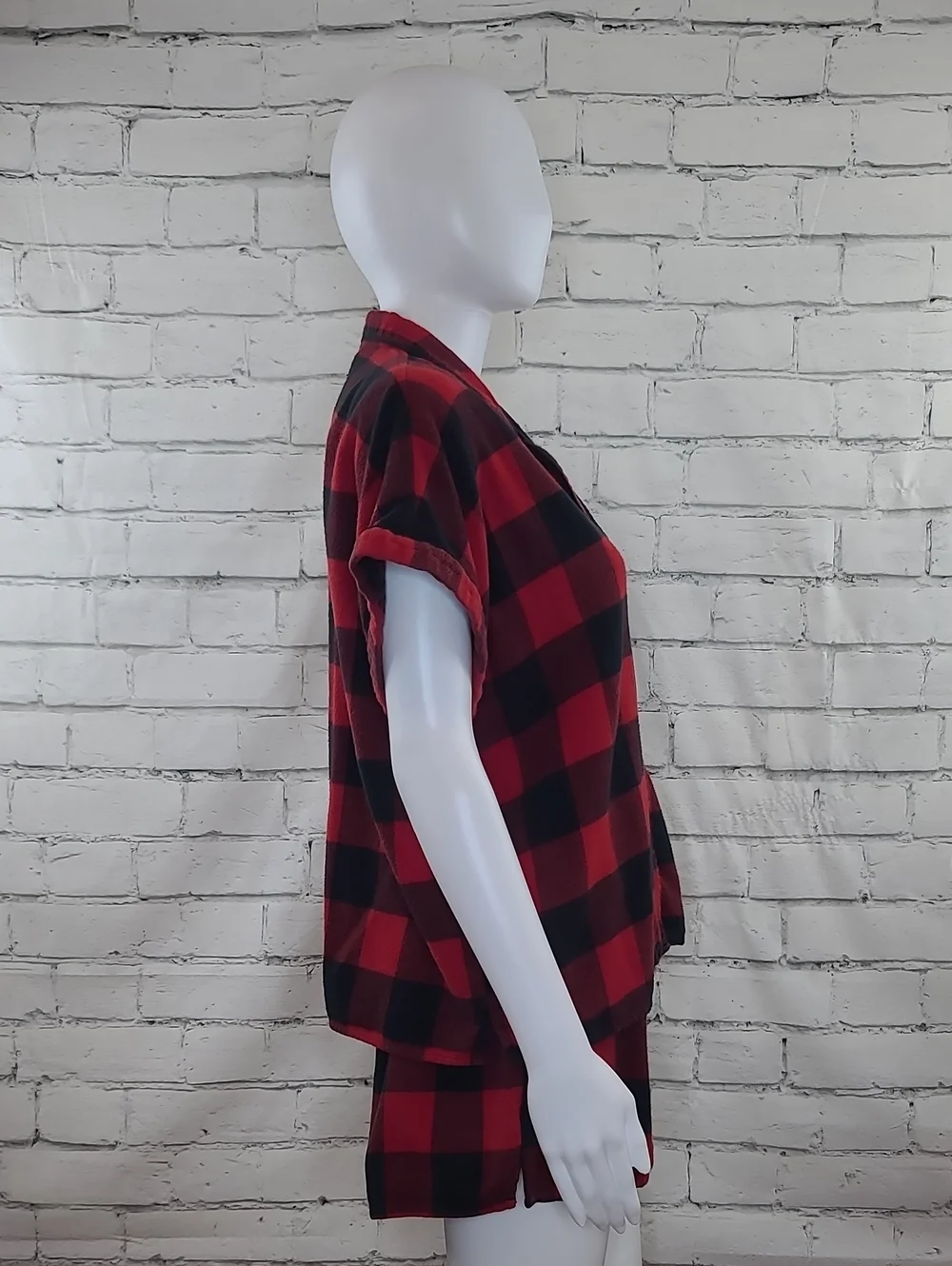 Madewell Cozy Buffalo Check Flannel Bedtime Pajama Top/Bottom Set in Red/Black